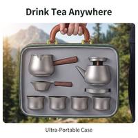 Service à thé en titane pur à 99,9 %, ultra-léger, antibactérien, avec tasses à double paroi, résistant à la rouille, sans odeur, pour le camping et les voyages en extérieur