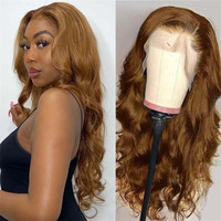Perruque Lace Front 30 pouces marron, 100% cheveux humains indiens Remy vierges, ondulée, avec dentelle transparente, pour femmes noires