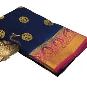 Goedkope Beoordeelde Exclusieve Limited Raw Zijden Saree Met All Butta On Saree Met Chit Pallu En Pallu Kleur Blouse Voor Bruiloft