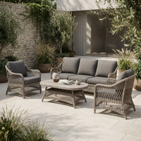 Ensemble de salon de jardin moderne en rotin 4 pièces avec structure en aluminium thermolaqué, tressage double en PE et table en verre trempé