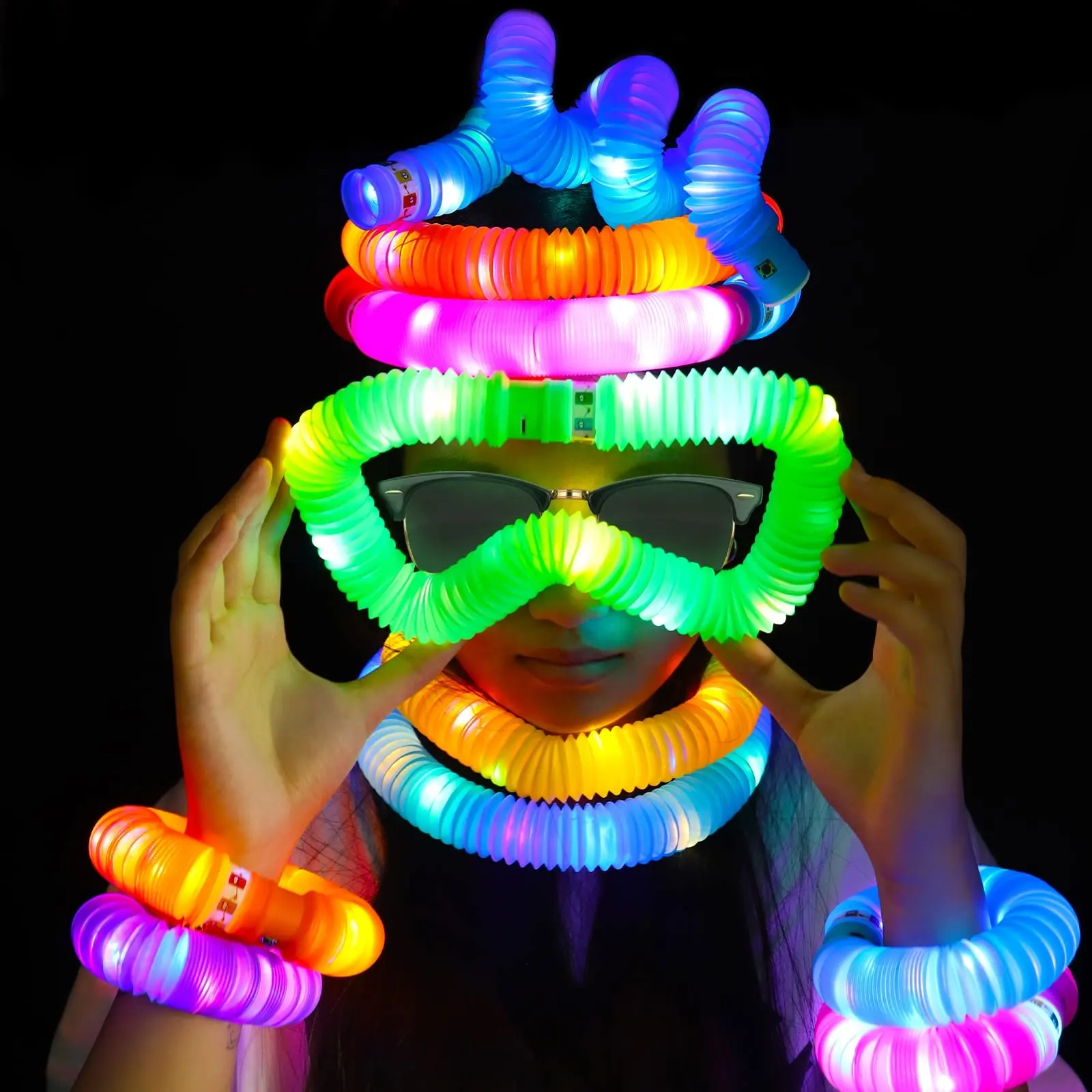 2024 Neue Elektronik-Gadgets 29 cm Regenbogen Party Feiertagsbedarf Led Lights Up Pop Tubes Pop-Armband Fidget-Spielzeug