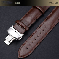 Bracelet de montre en cuir uni Lionorm OEM multi-tailles, bracelet de montre intelligente classique en cuir véritable universel avec fermoir papillon