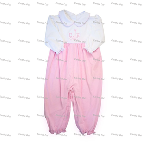 Conjunto de regalo para Recién Nacido 100% algodón cuello Peter Pan Otoño Invierno ropa de bebé vestidos al por mayor 0-12 <span class=keywords><strong>meses</strong></span> conjuntos de mameluco con monograma - Product Image 3