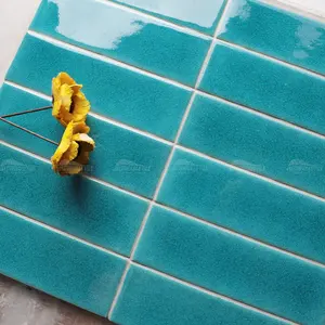 Fabrika toptan el yapımı stil buz Crackle Finish sırlı yüzme havuzu porselen metro fayansları mavi