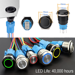 Interruptor de Botón Pulsador de Aluminio de 16 mm, IP65, Momentáneo y con Bloqueo, Tapa Negra, 5A 250V, con LED - Product Image 2
