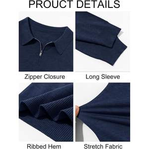 2025 hommes coupe ajustée tricot pour Polo à manches longues quart fermeture éclair pull motif décoration décontracté Golf pull pour l'automne - Product Image 5