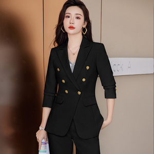 Women's Pink Suit Set Full Sleeve Notched Collar Elegant Office Wear Spring 2026 YX8017 - Product Image 3