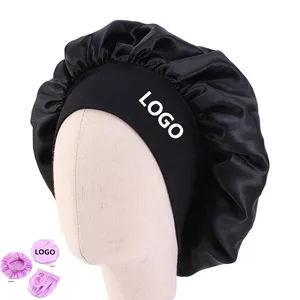 Chapeau de nuit en Satin de couleur unie à large bord avec Logo personnalisé, Bonnet de soins capillaires pour enfants