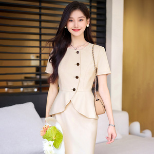 Women's Summer Suit Set Short Sleeve Satin Office Lady Elegant Professional Wear Breathable Light Weight - Product Image 1