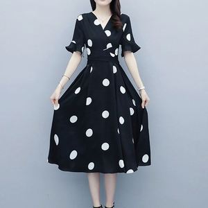 2022 mujeres verano Cruz cuello pico manga corta volantes vestidos coreanos punto impreso vendaje moda Slim A-line <span class=keywords><strong>vestido</strong></span> Casual - Product Image 3