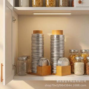 Boîte de rangement en bois à 2 niveaux pour couvercles de boîtes, organisateur de cuisine de bureau pour ustensiles et articles de garde-manger - Product Image 5