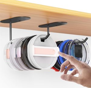 Organisateur de couvercles de gobelets auto-adhésif ou à fixer par perçage sous l'armoire, crochets pour couvercles de tasses, support pour couvercles de gobelets pour l'organisation de la cuisine - Product Image 6