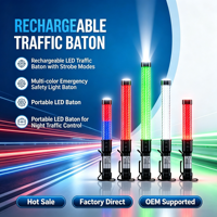 Bâton de signalisation de sécurité fluorescent réfléchissant pour la nuit, avec éclairage LED rouge-bleu stroboscopique rechargeable