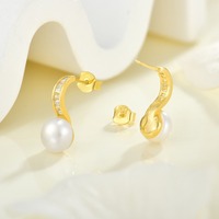 Pendientes de Perlas de Lujo para Novia, Plata de Ley 925 Chapada en Oro, Pendientes Elegantes Hipoalergénicos, Regalo de Joyería para Mujer