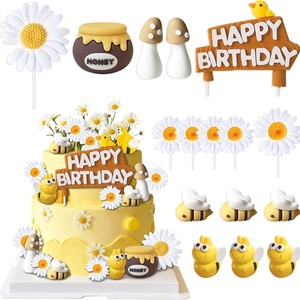 Set de Decoración para Pastel con Temática de Abejas, 16 Piezas, Abejas 3D, Tarro de <span class=keywords><strong>Miel</strong></span>, Champiñones y <span class=keywords><strong>Margaritas</strong></span>, Kit Decorativo para Fiestas de Cumpleaños Infantiles - Product Image 1