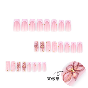 Faux ongles de luxe 3D personnalisables à bout français moyen, motif doré, pour doigts, vente en gros - Product Image 3