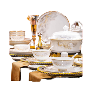 Service de bols et d'assiettes de style chinois moderne de Jingdezhen, vaisselle en céramique de haute qualité, porcelaine osseuse, grand éclat, couleur de glaçure champêtre - Product Image 1