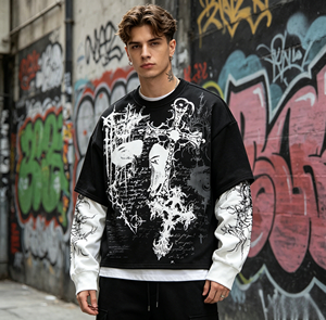 Felpa da Uomo Personalizzata Minimalista con Stampa, Comoda, Stile Street <span class=keywords><strong>Hiphop</strong></span>, Manica Lunga, Taglio Corto, Pullover, T-Shirt - Product Image 2