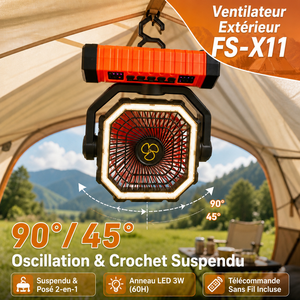 Ventilatore da Campeggio Ricaricabile FS X11 20000mAh con Motore Senza Fili, Portatile con Gancio di Sospensione, Lampada LED e Telecomando - Product Image 3