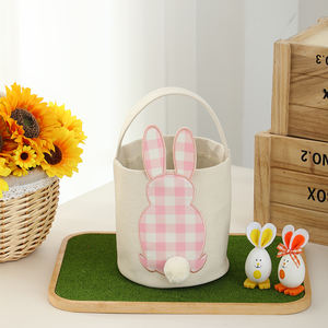 Sac de Pêche aux Œufs de Pâques à Carreaux Roses Lapin de Pâques Cadeau de Printemps Festive Sac de Pêche aux Œufs de Pâques en Toile à Carreaux Lapin de Pâques - Product Image 2