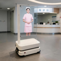 Pantalla OLED Transparente Al Robot para Centro Comercial con Animación, Kiosco Digital de Información con Soporte de Piso de 55 Pulgadas
