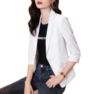 Blazer da donna solido sottile nuova manica lunga primavera Slim giacca corta cappotto camicette con una fibbia abbigliamento femminile <span class=keywords><strong>bianco</strong></span> - Product Image 1