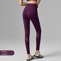 Pantalon de yoga et de fitness pour femme, taille haute, ajusté, couleur unie, avec coutures en maille respirante et poche latérale sans couture apparente