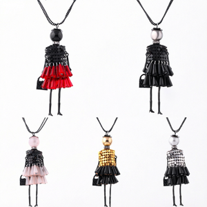 Collar con colgante de muñeca, cadena de aleación de cristal, joyería de disfraz para mujer, para fiesta, uso diario, ROJO - Product Image 1