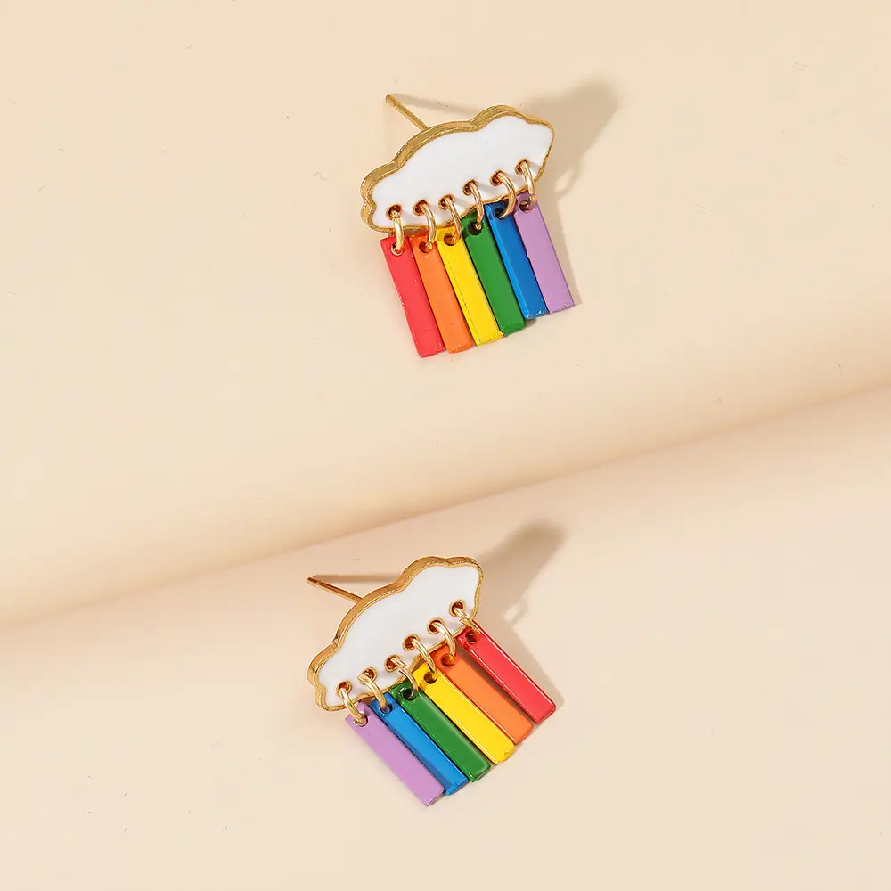 Orecchini di moda all'ingrosso dell'orecchino della lega del pendente dell'arcobaleno della pioggia di progettazione creativa alla moda per le ragazze