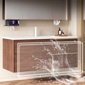 Intelligent Modern Bathroom <b>Vanity</b> Unit Ceramic Basin MDF Melamine Board Construction Lacquer Finish Wall-Mounted LED <b>Mirror</b> - Product Image 1
