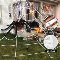 DAMAI Halloween Grande toile d'araignée en plastique avec LED intégrées, en forme de triangle, pour décoration de fête fantôme, étanche, pour usage intérieur, suspendue, à piles