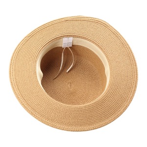 Sombrero de paja para mujer, de hierba natural, con parte superior plana, protección solar para la playa, sombrero de moda de verano con cinta, talla adulta - Product Image 4