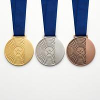 Trophée personnalisé en métal avec gaufrage, coupe à picots géométriques, médailles de sport et de course avec ruban pour événements