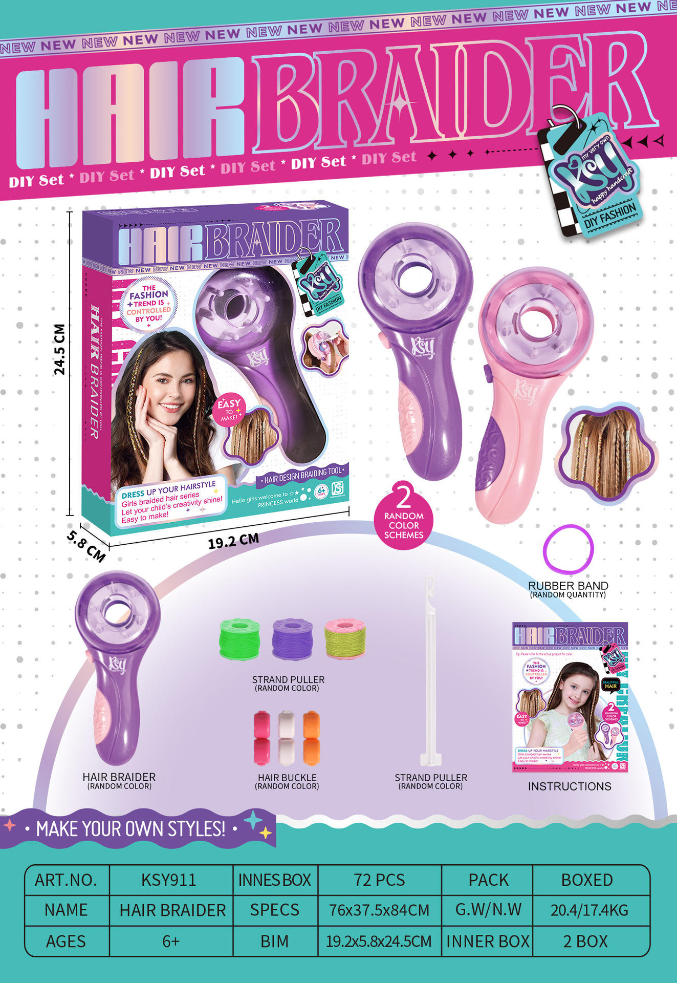 Dispositif de tressage de cheveux 911, petite boîte - Couleur du corps principal aléatoire 1