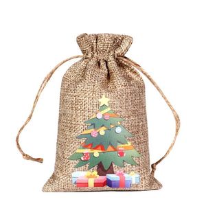 Sacs de courses en jute personnalisés pour décorations de Noël avec cordon de serrage et poignée en coton, motif dessin animé en toile de jute recyclée - Product Image 5