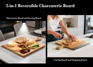Grand <span class=keywords><strong>plateau</strong></span> de service en bois avec bord en tableau noir, <span class=keywords><strong>plateau</strong></span> à charcuterie, fromages, viandes, apéritifs pour les fêtes, les rassemblements, la décoration de la maison - Product Image 4
