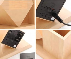 Horloge de bureau numérique en bois avec porte-stylo, commande vocale, LED, 3 réglages d'alarme, température, organisateur de bureau pour la décoration de la maison et du bureau - Product Image 6