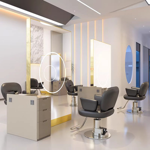 <span class=keywords><strong>Miroir</strong></span> <span class=keywords><strong>de</strong></span> Salon Double Face sur Pied Moderne pour Salons <span class=keywords><strong>de</strong></span> Coiffure et Barbiers – Design Simple et Durable avec Éclairage LED - Product Image 1