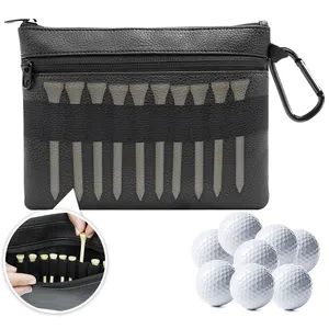 定制皮革高尔夫球球盒三通配件包夹旅行装备拉链贵重物品清洁器带挂钩的高尔夫球储物袋