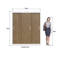 Armoire de style moderne ESSENTIAL avec 3 portes coulissantes et 2 tiroirs, meubles de chambre à coucher en panneaux de particules avec revêtement en vernis céramique blanc/bois