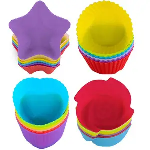 Moldes de silicona antiadherentes para cupcakes, moldes de silicona reutilizables con forma de corazón, sin BPA, venta al por mayor