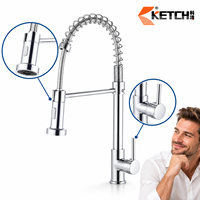 Robinet de cuisine industriel avec col flexible, tête de pulvérisation double fonction, chrome ou noir mat, en acier inoxydable