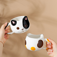 Taza de Café de Cerámica Personalizada con Forma de Gato de Dibujos Animados en 3D, con Tapa y Cuchara, para Fiestas, Capacidad de 301-400 ml