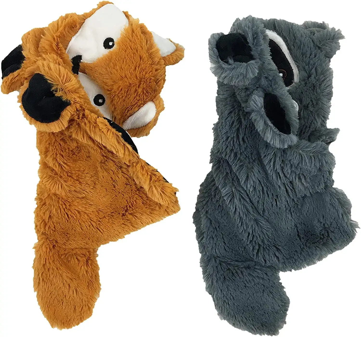 Hiçbir doldurma dayanıklı köpek oyuncak eğlenceli Squeaker çiğnemek oyuncak güçlü dikiş gıcırtılı köpek oyuncak (2 paket/Racoon ve tilki)