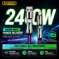 Câble de données USB-C 4-en-1 XTAURI en silicone avec charge rapide PD 3A et alliage de zinc pour accessoires d'appareil photo et de téléphone portable