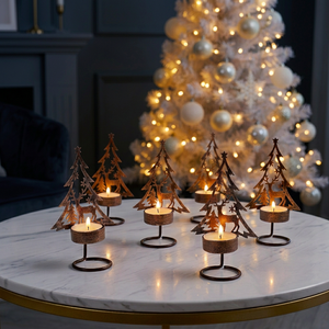 Supports de bougies chauffe-plat décoratifs en fer ajouré faits à la main, durables, pour mini-sapins de Noël, vente en gros - Product Image 2