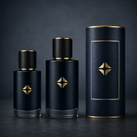 Flacon de parfum cylindrique noir mat vide 30ml 50ml 100ml avec bouchon effet bois et logo personnalisé