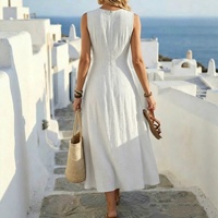 Robe longue d'été sans manches pour femme, style vintage, taille haute, coupe trapèze, ample, en polyester, avec lien croisé à la taille, idéale pour la plage