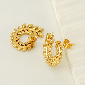 Pendientes de joyería de moda 18K oro Acero inoxidable estilo INS oreja de <span class=keywords><strong>trigo</strong></span> nunca se desvanecen pendientes de aro Vintage gruesos joyería - Product Image 6