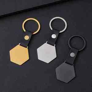 Llavero de Metal Hexagonal Grabado con Láser, Personalizado con el Logotipo de la Empresa, en Acero Inoxidable, Varias Formas Disponibles - Product Image 1